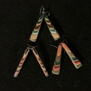 Set of 3 pair of wood carved earrings